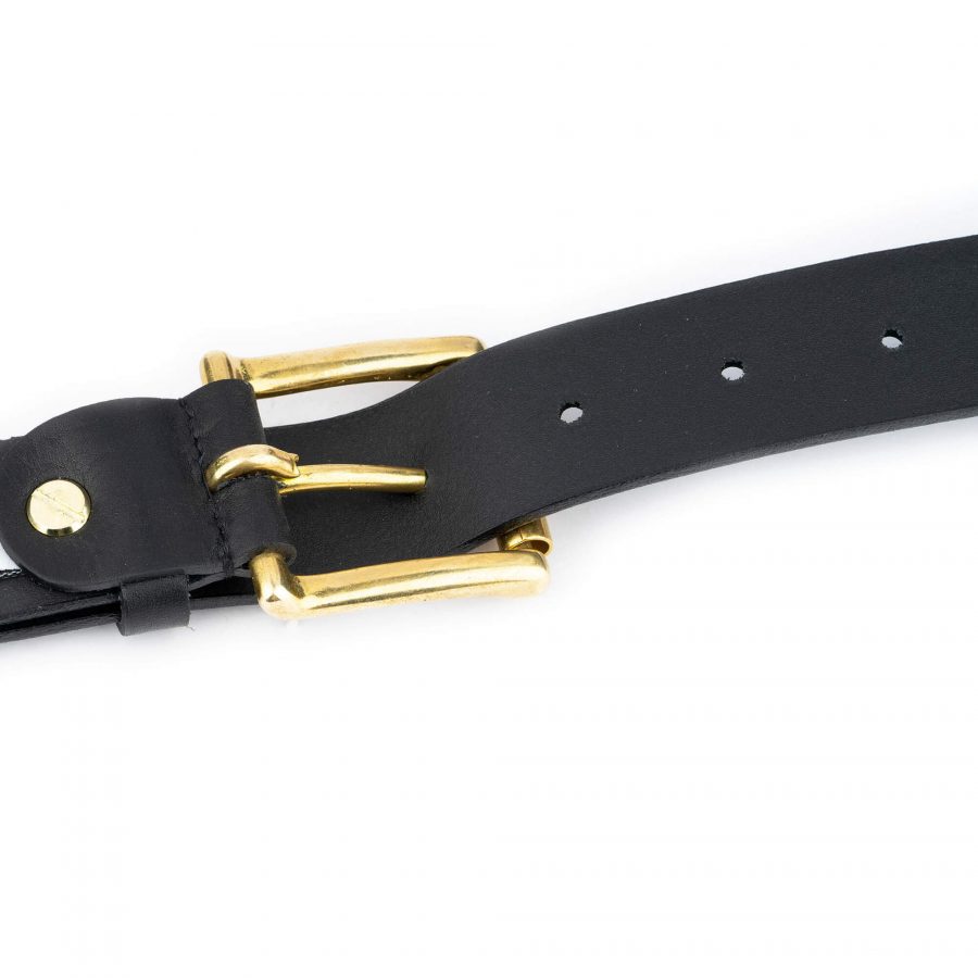 Gold Brass Buckle Belt Black Full Grain Leather 3 0 cm 12