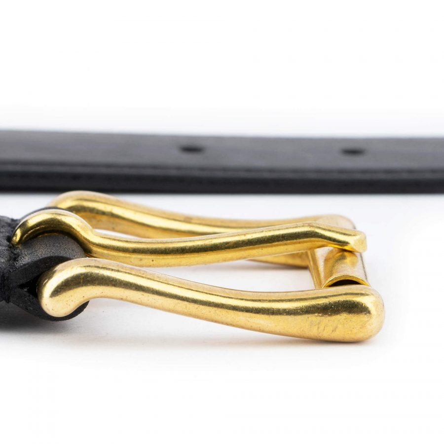 Gold Brass Buckle Belt Black Full Grain Leather 3 0 cm 5