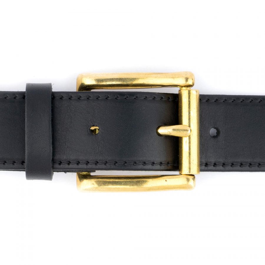 Gold Brass Buckle Belt Black Full Grain Leather 3 0 cm 7