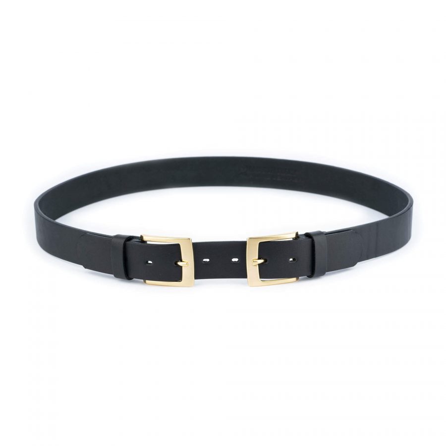 black double gold buckle belt full grain leather 3 5 cm 1