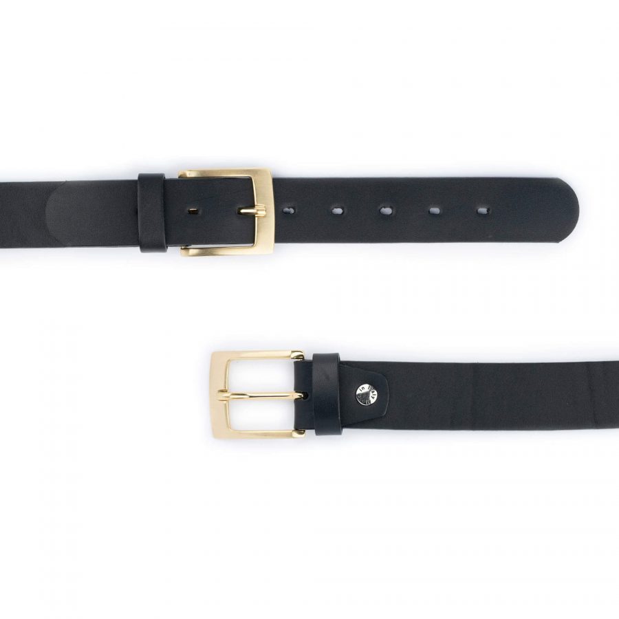 black double gold buckle belt full grain leather 3 5 cm 2