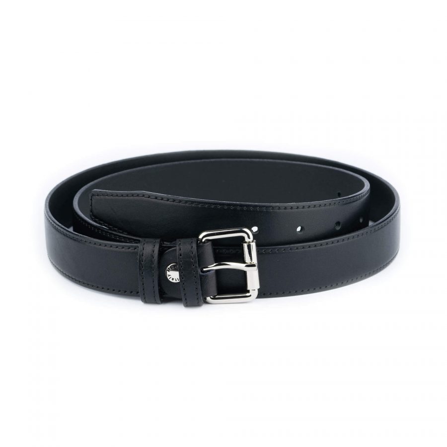 black full grain leather belt with roller buckle 3 0 cm 1