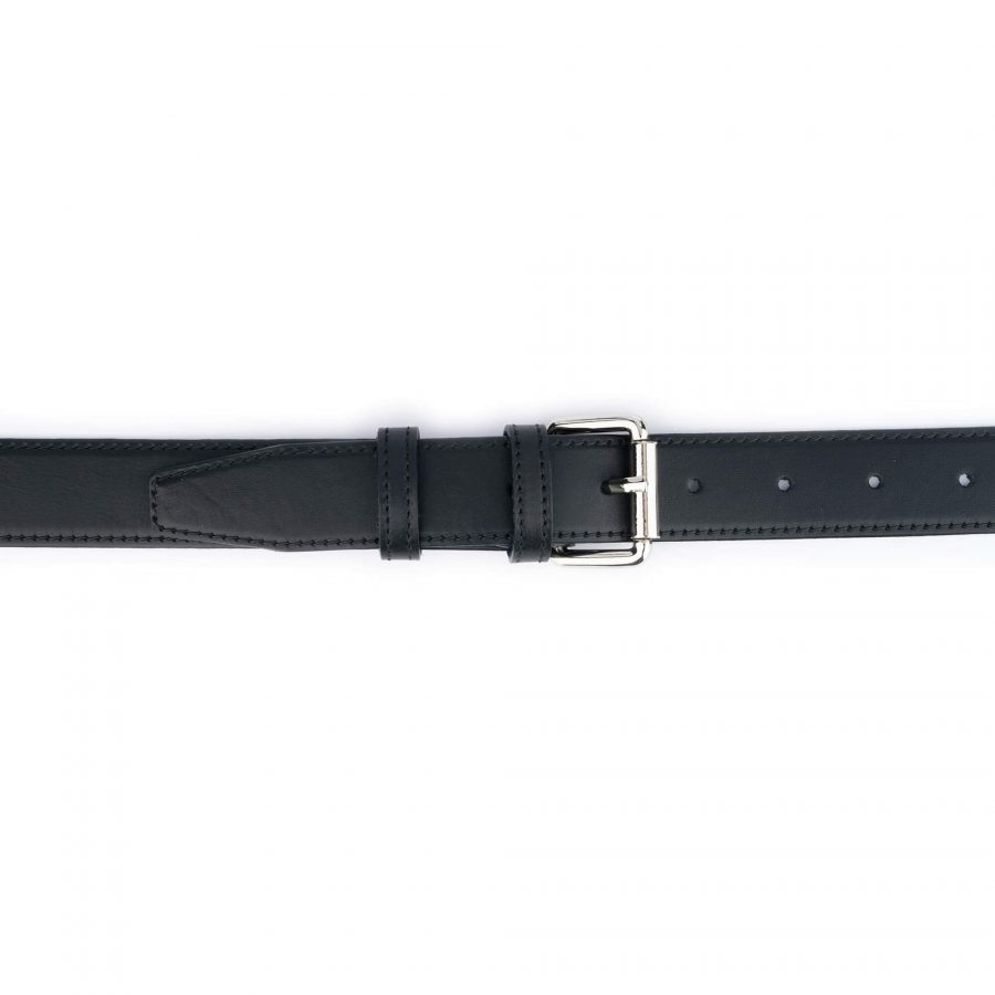 black full grain leather belt with roller buckle 3 0 cm 3