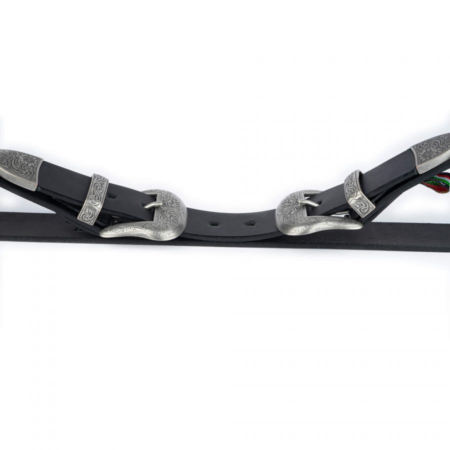 black western double buckle belt full grain leather 3 5 cm 2