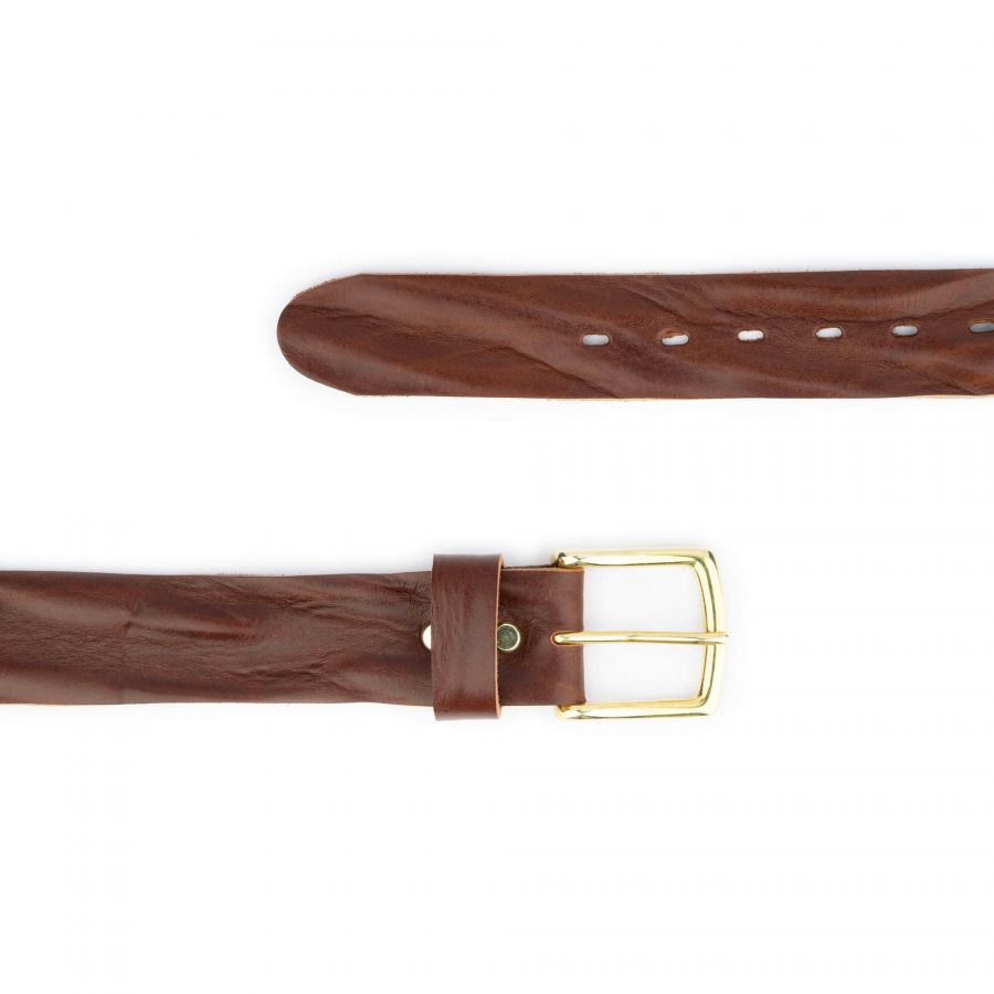 brown belt with solid brass buckle real leather 2