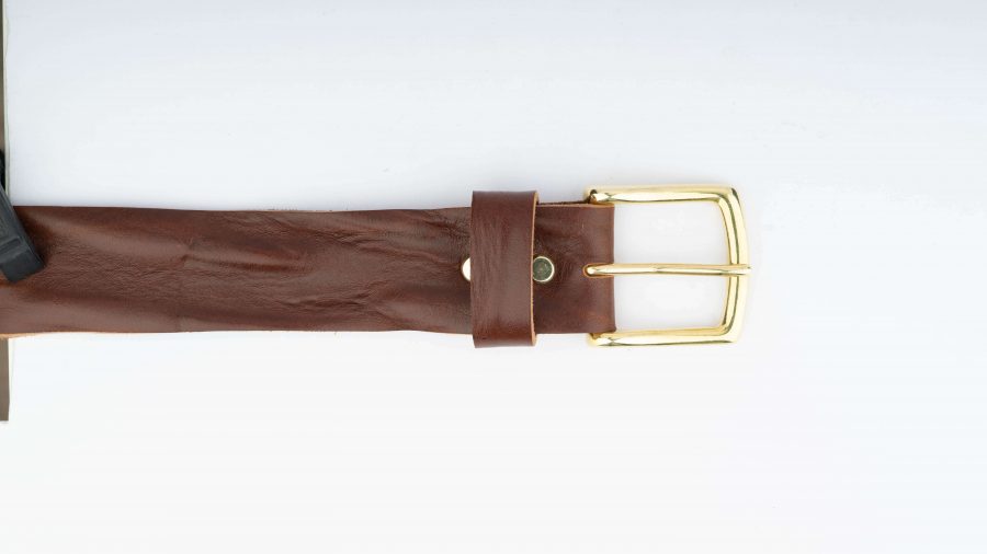 brown belt with solid brass buckle real leather 3