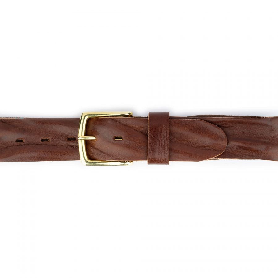 brown belt with solid brass buckle real leather 5