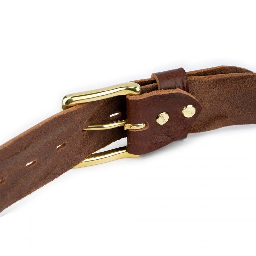 brown belt with solid brass buckle real leather 6 1