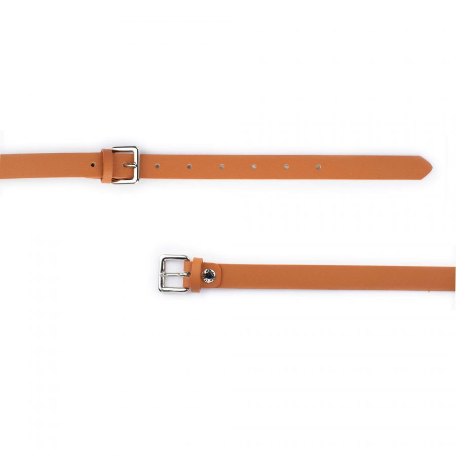 tan double buckle belt for women real leather 2 0 cm 3