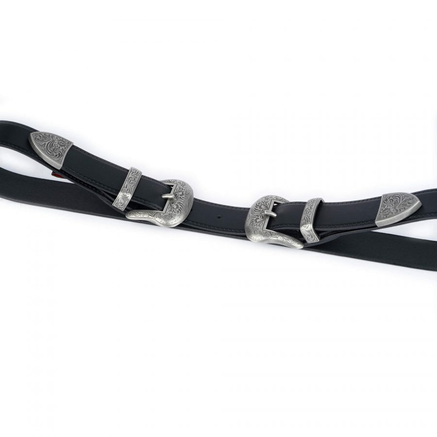 western double buckle belt black full grain leather 6