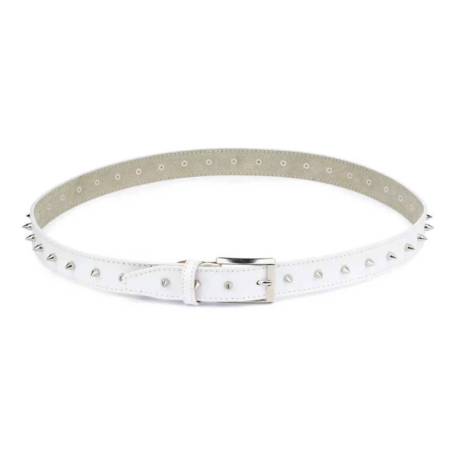 White Leather Studded Belt For Women 1