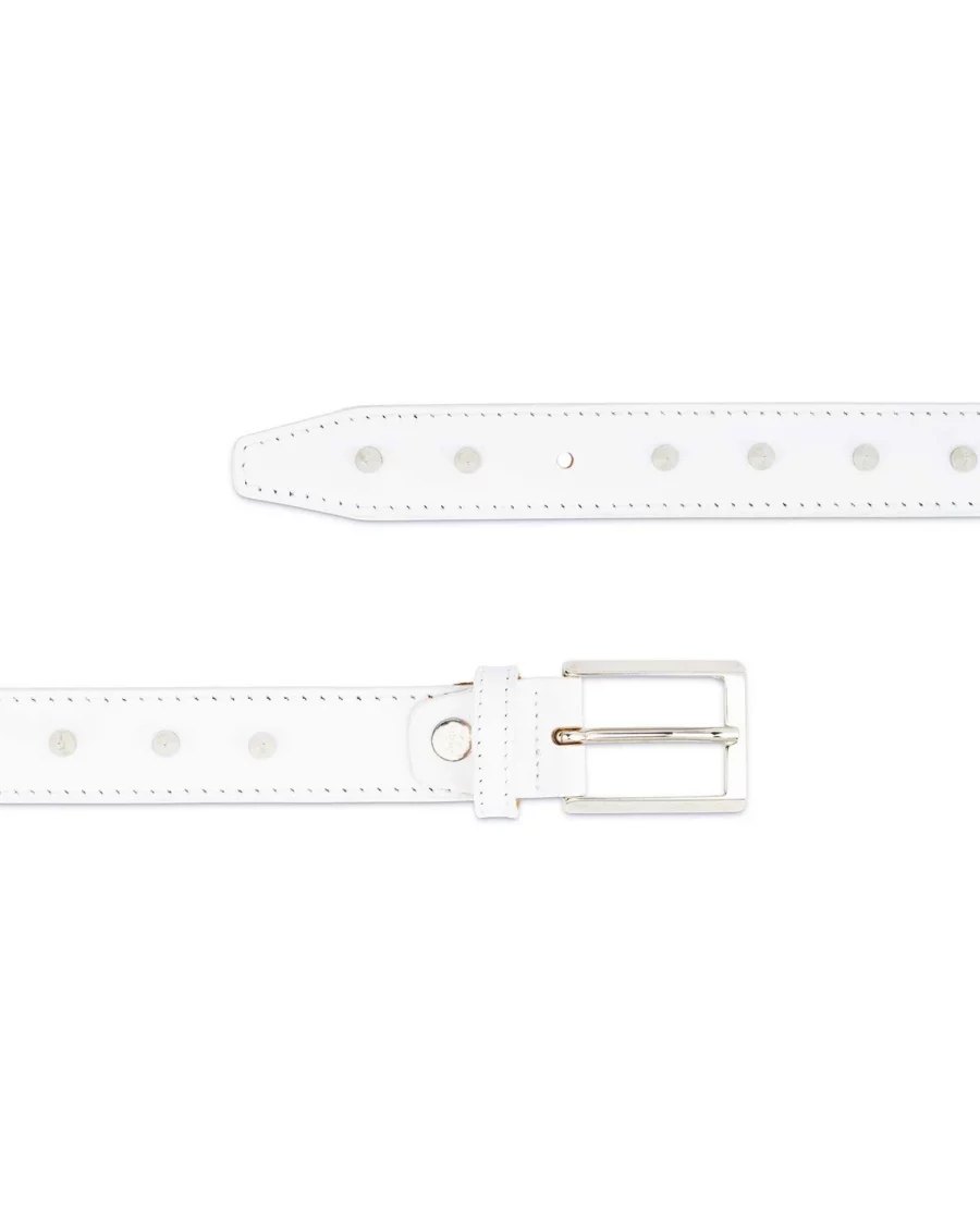 White Leather Studded Belt For Women 2