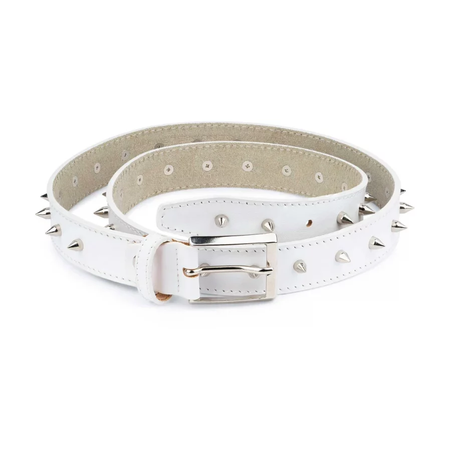 White Leather Studded Belt For Women 3