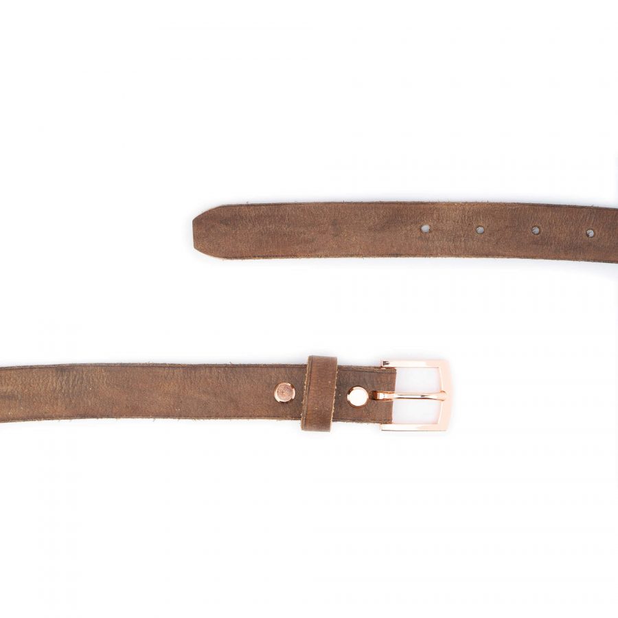 brown handmade leather belt with rose gold buckle 2