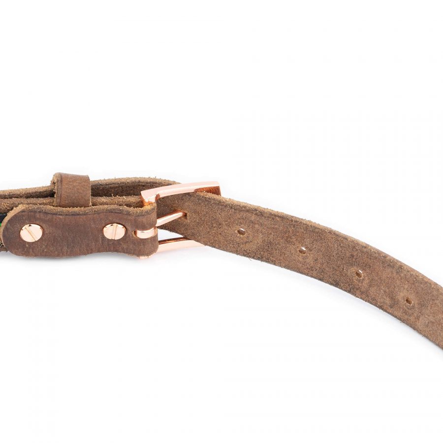brown handmade leather belt with rose gold buckle 4