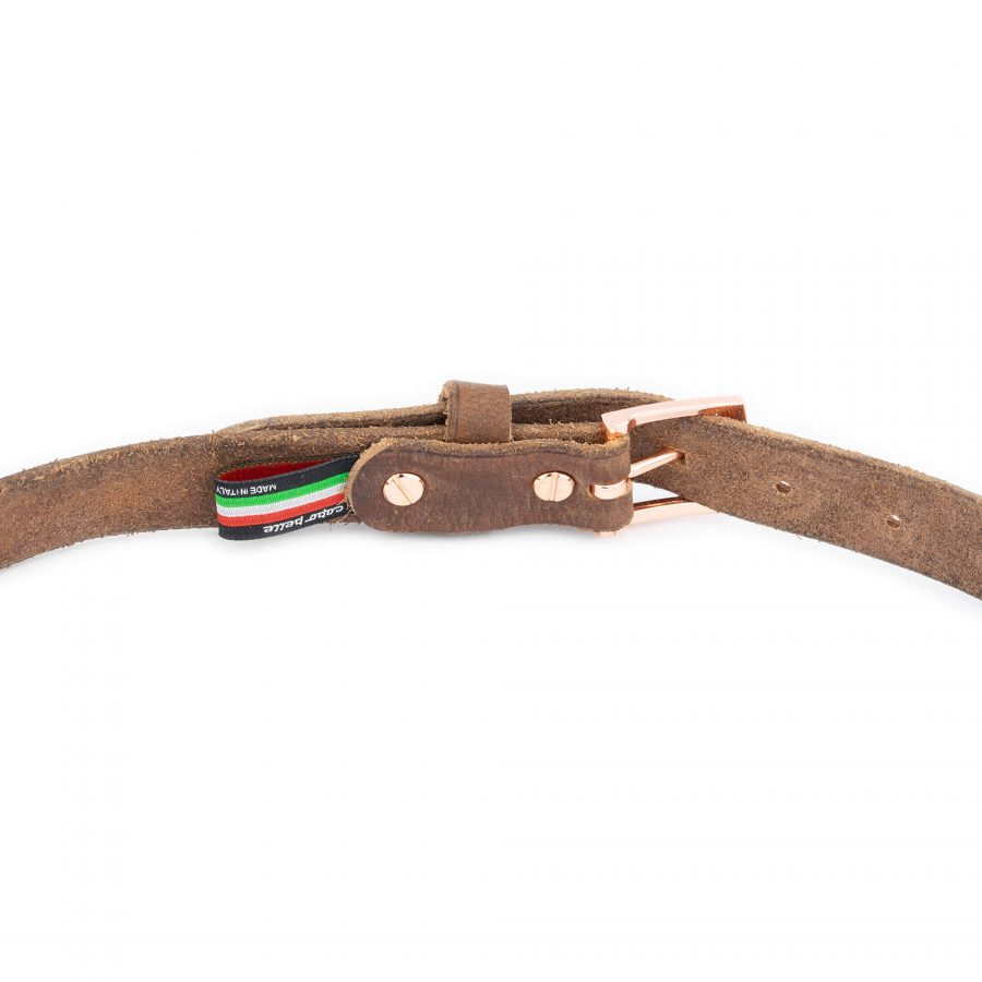 brown handmade leather belt with rose gold buckle 9