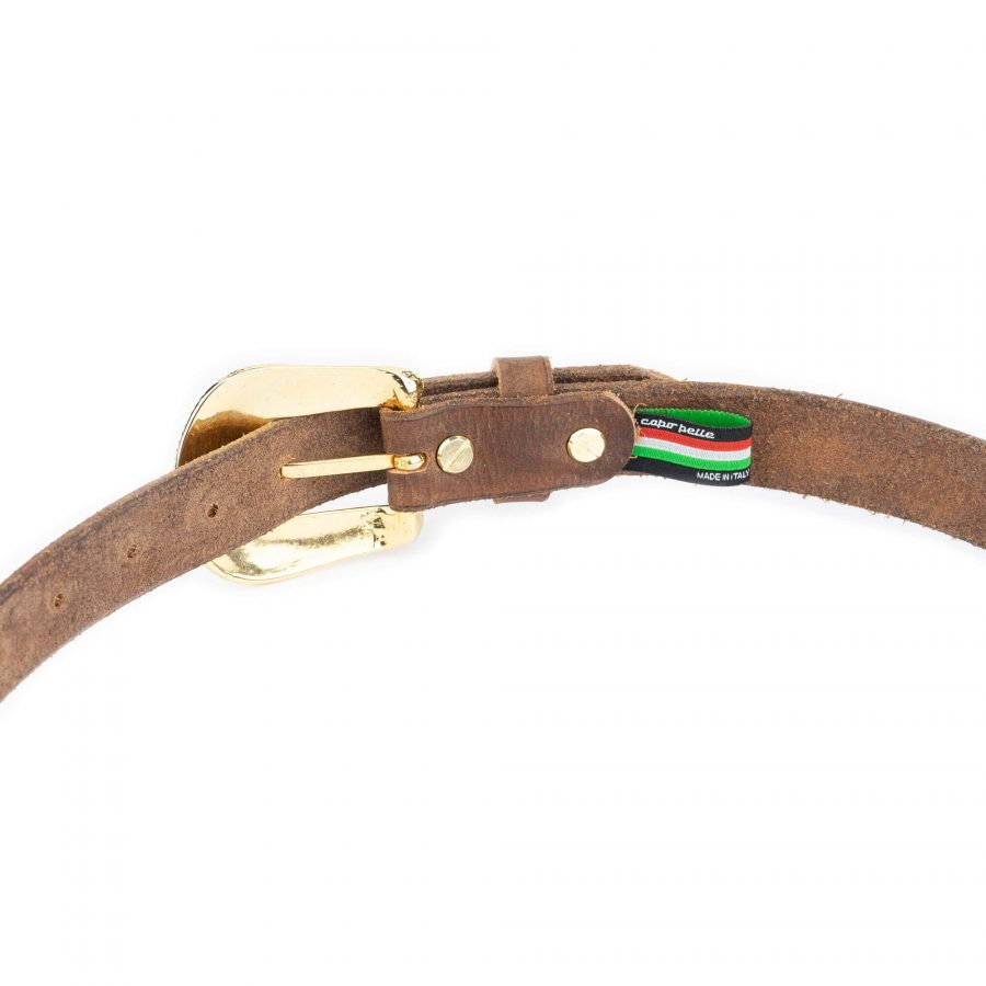 brown handmade western belt with gold buckle 6