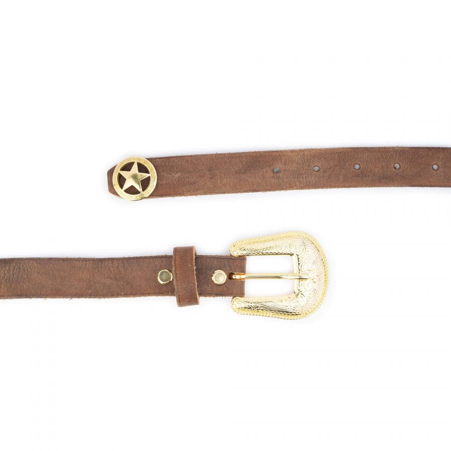 brown leather ranger belt with gold buckle star 2