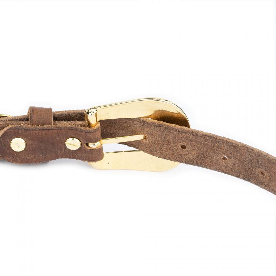 brown leather ranger belt with gold buckle star 4