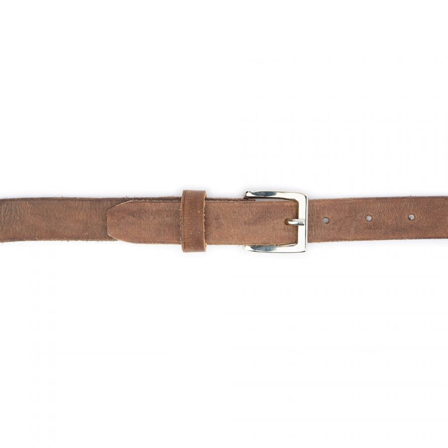 handmade leather belt with silver buckle brown full grain 3