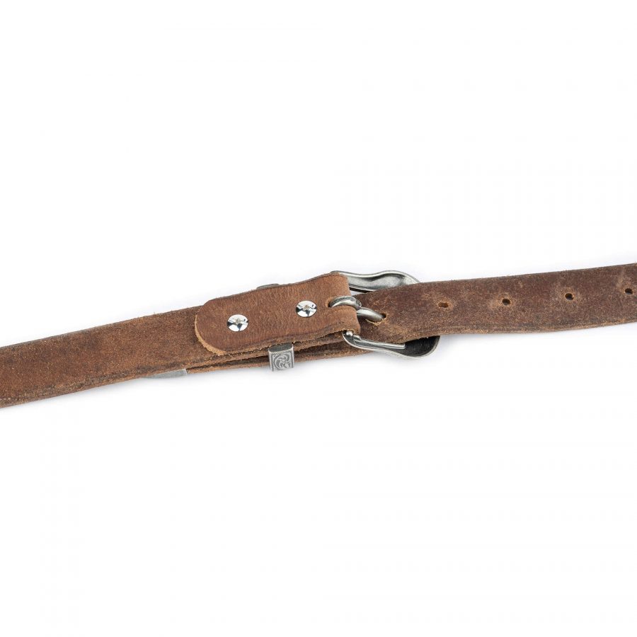 tan leather western belt with silver buckle 5