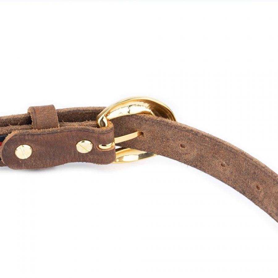 womens brown belt with gold buckle veg tan leather 4