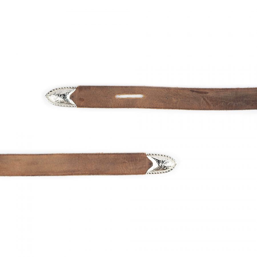 Western Tie Leather Belt Brown Tan With Silver Nickel Tips 5
