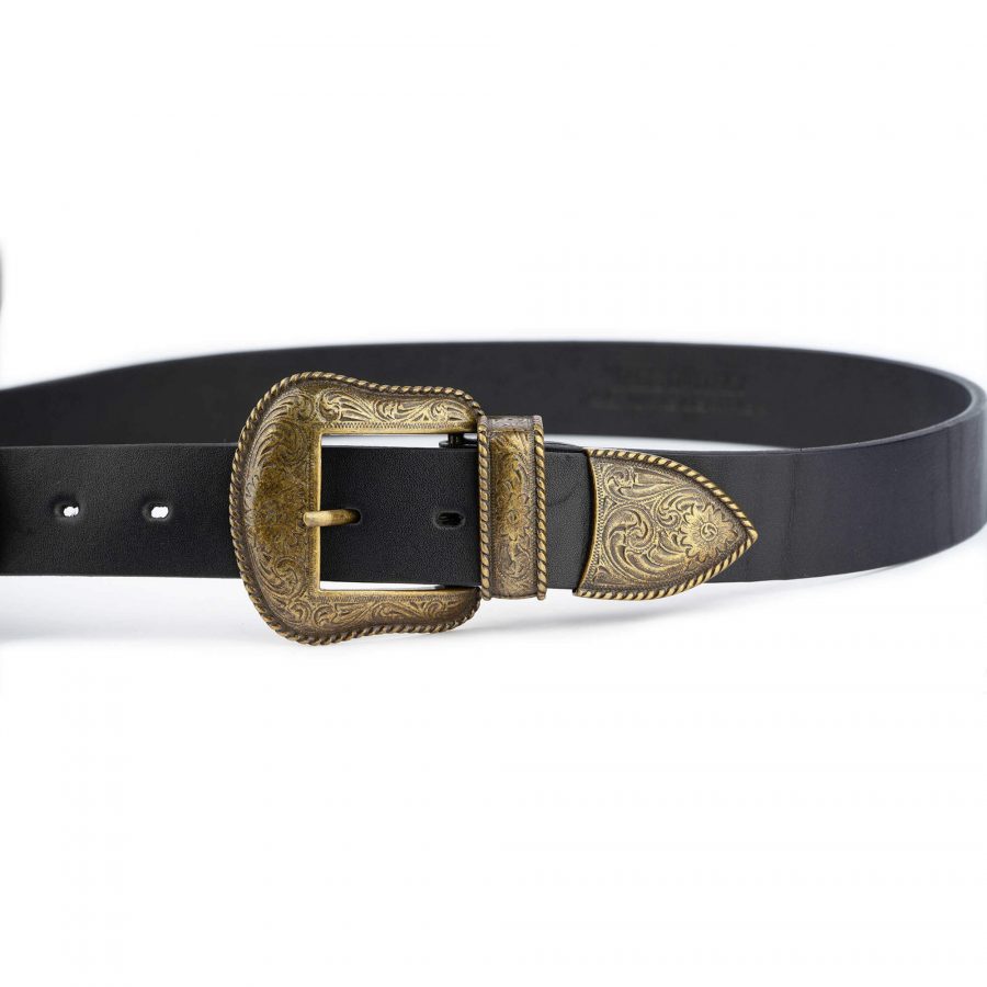 western double buckle belt black and bronze 2