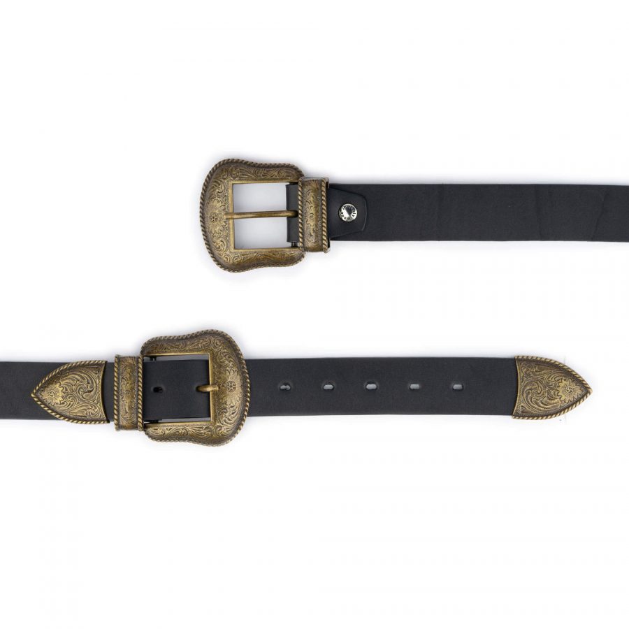 western double buckle belt black and bronze 3