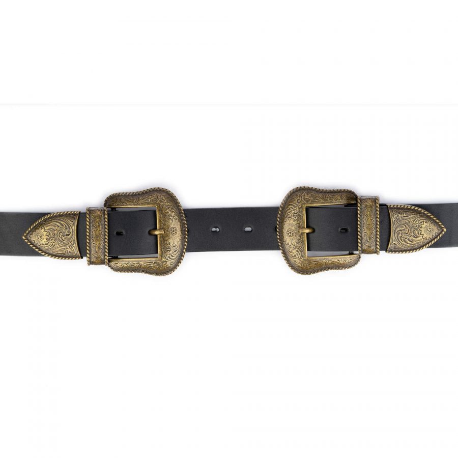 western double buckle belt black and bronze 4