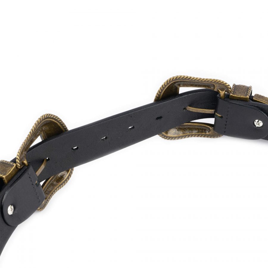 western double buckle belt black and bronze 5