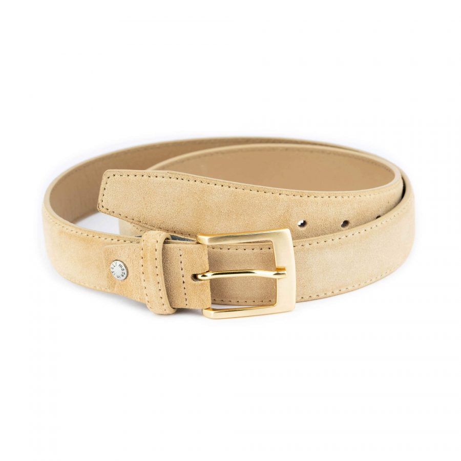 beige suede belt with gold buckle 1