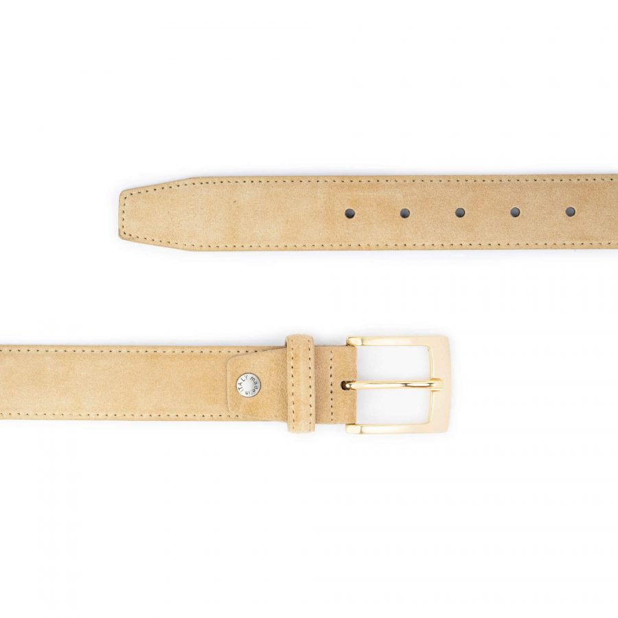 beige suede belt with gold buckle 2