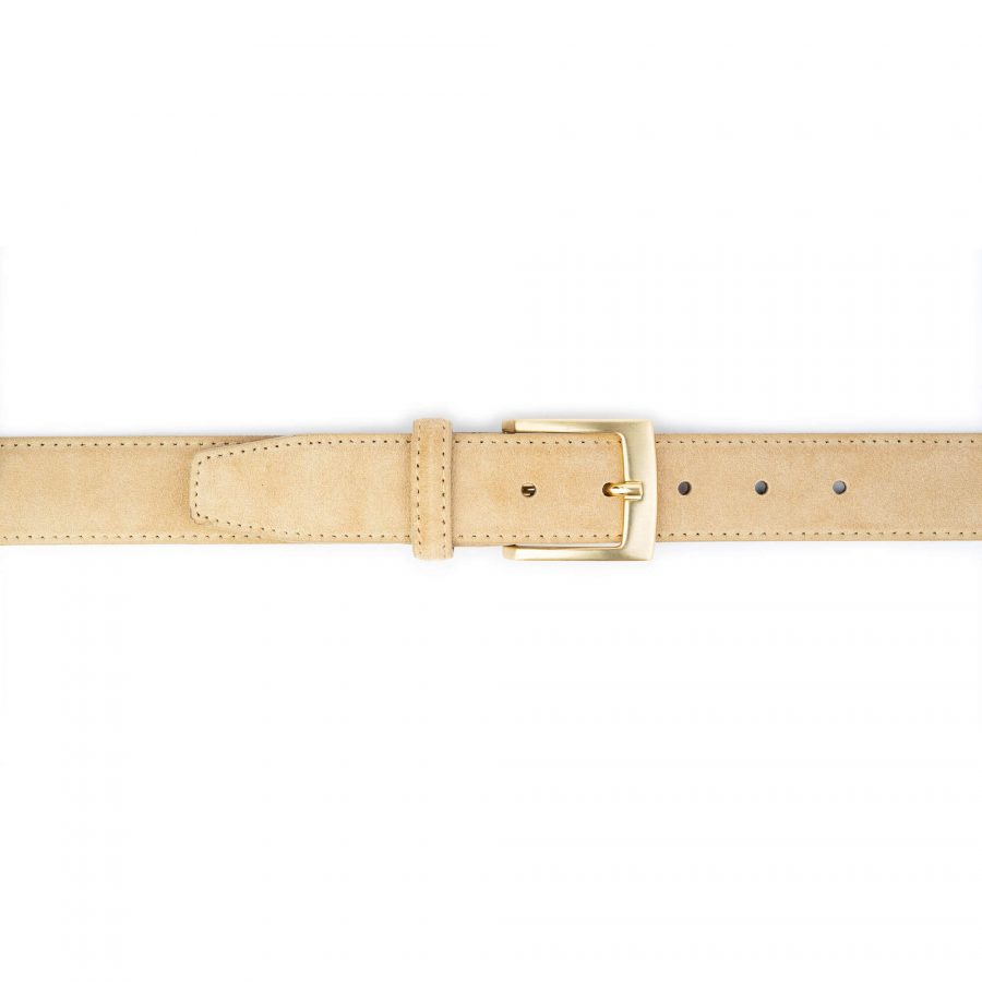 beige suede belt with gold buckle 3