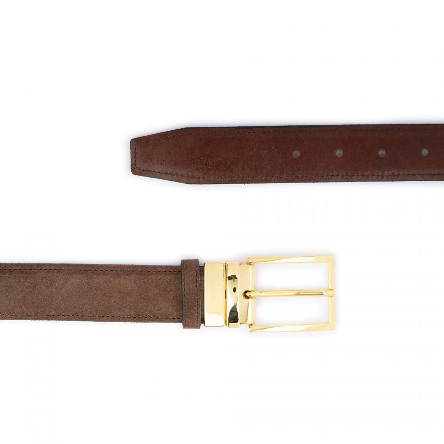 mens taupe brown belt with gold buckle reversible 4