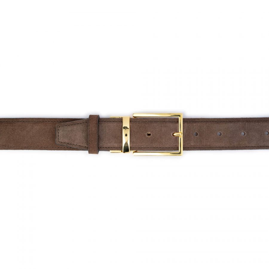 mens taupe brown belt with gold buckle reversible 5