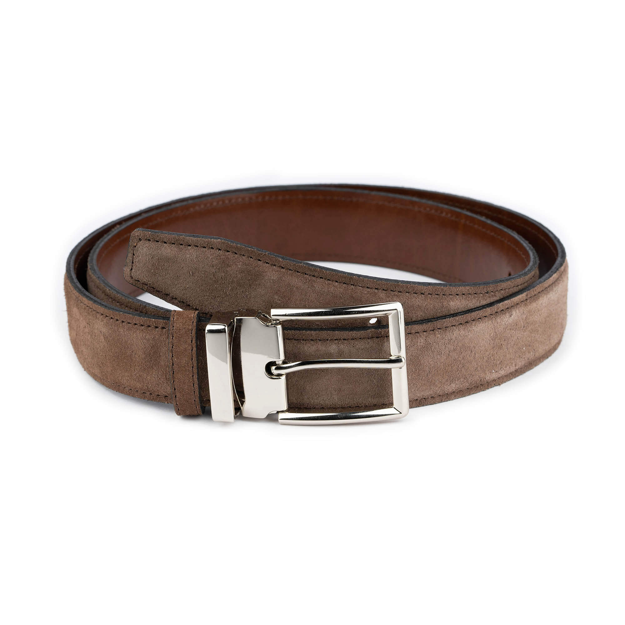 Leather Belt 100% Mens Real Brown XL-XXL 1" Polished Buckle Forest Belts Thick 