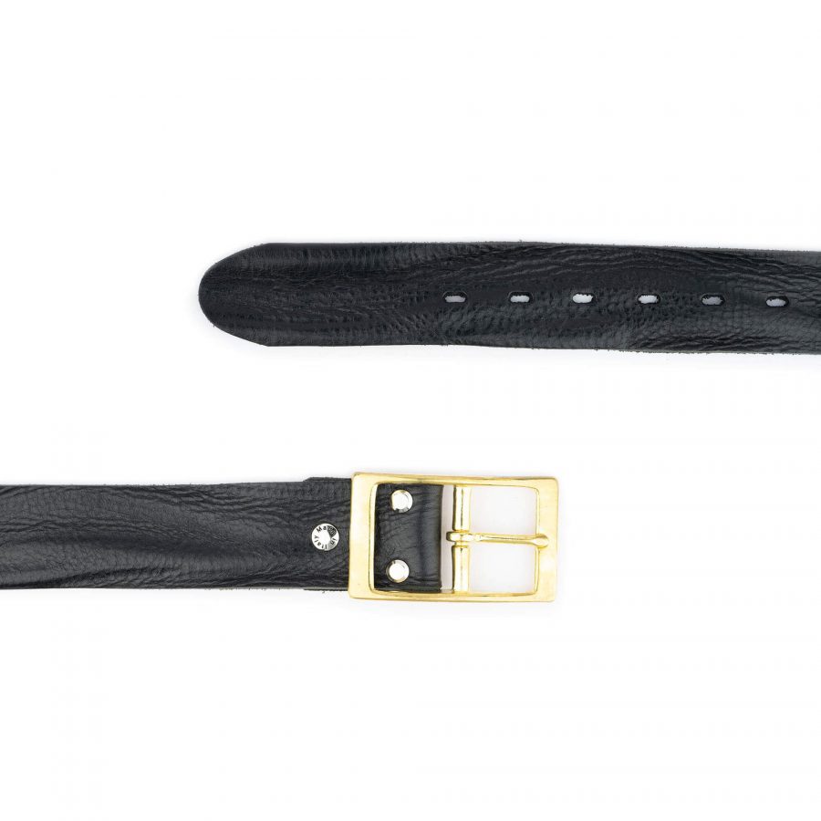 thick black jeans belt with brass buckle 3