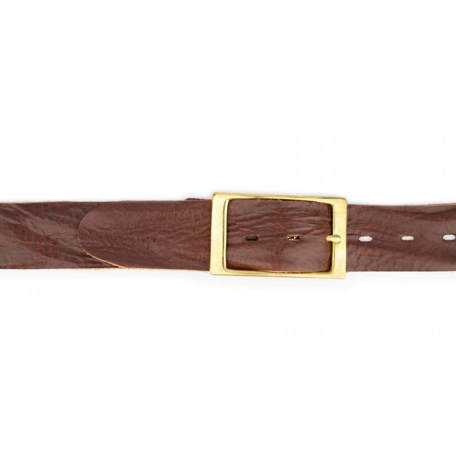 thick brown jeans belt with brass buckle 2