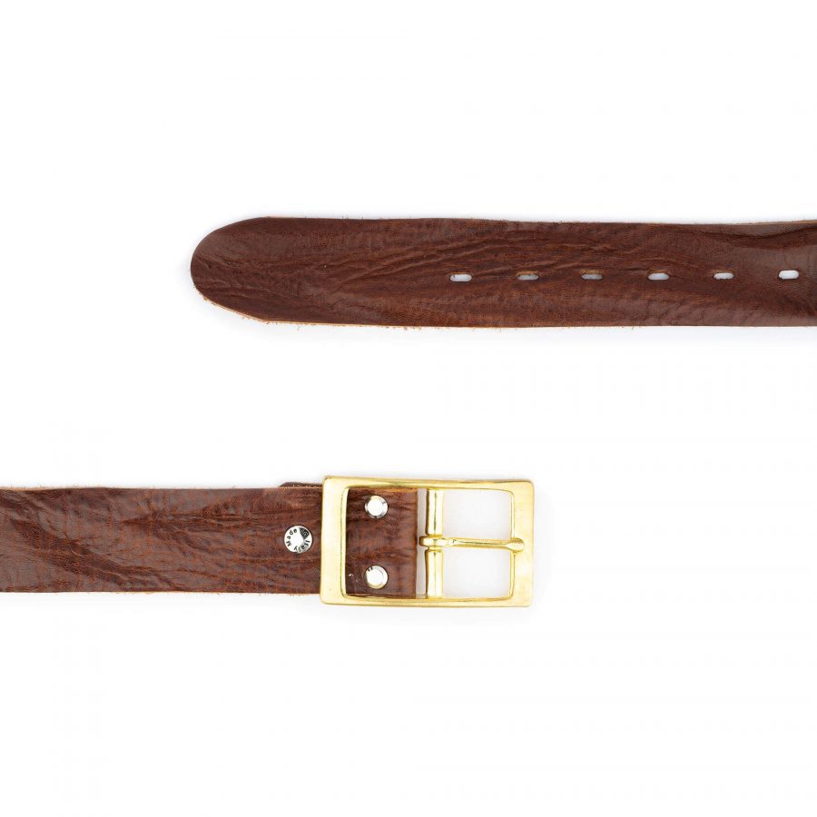 thick brown jeans belt with brass buckle 3
