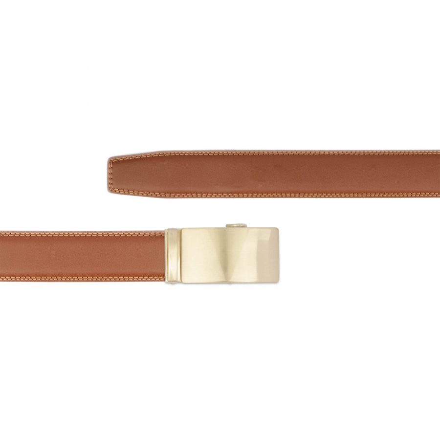 vegan brown belt with gold automatic buckle