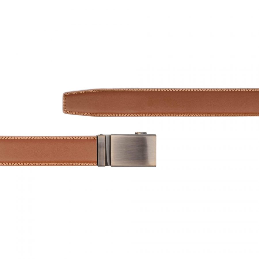 vegan leather belt with ratcheting copper buckle