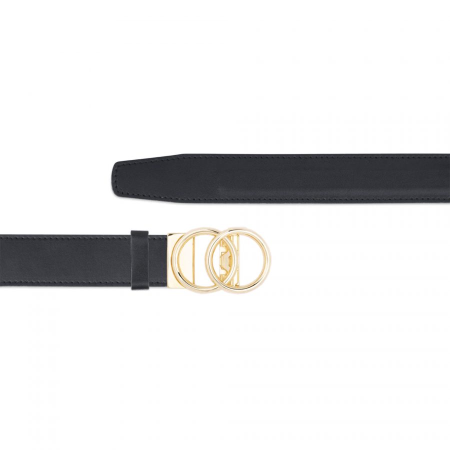black racthet belt with gold two circle buckle