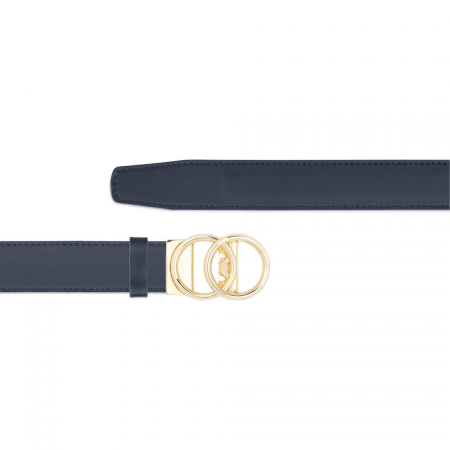 blue ratchet belt with gold two circle buckle copy