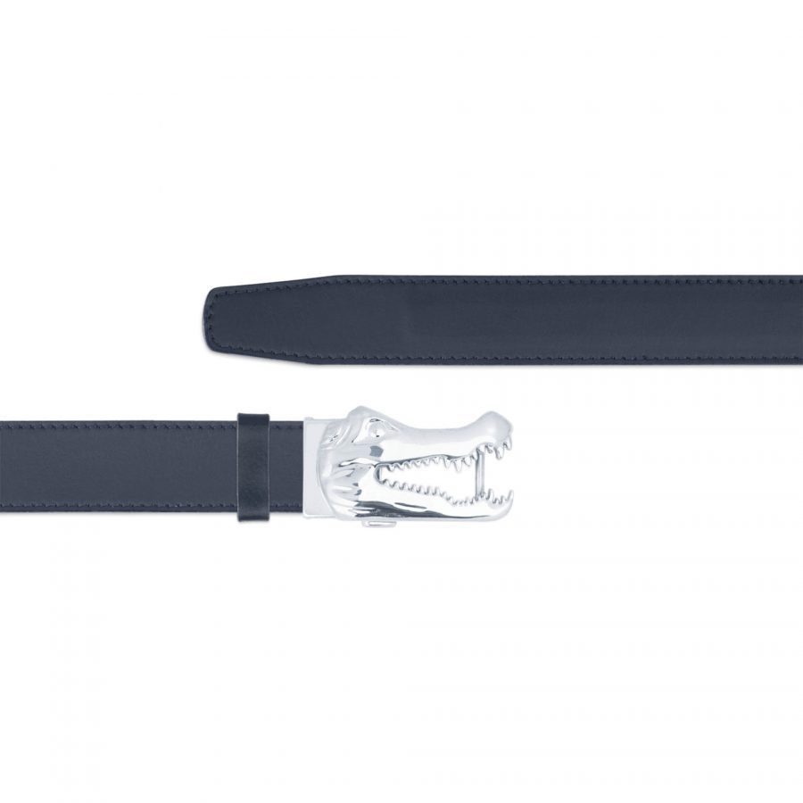 blue ratchet belt with silver crocodile head buckle copy
