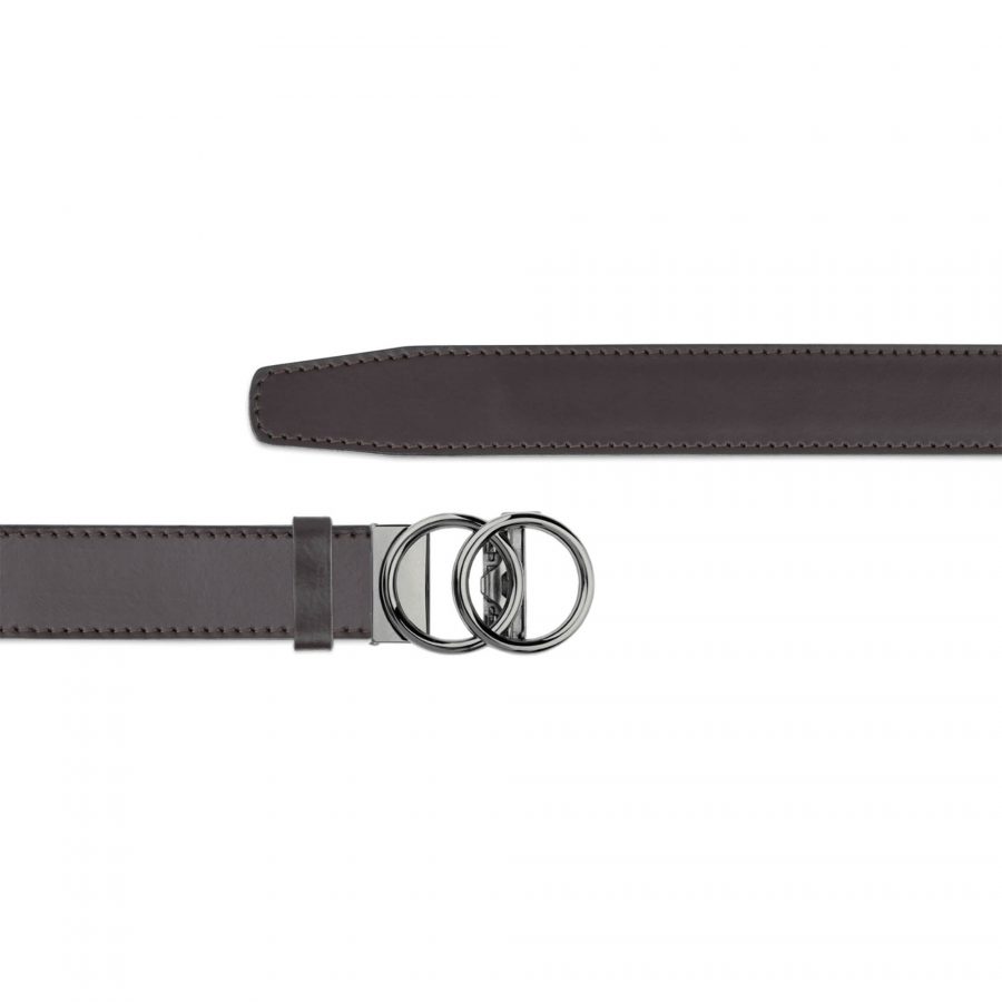 brown ratchet leather belt with gray circle buckle copy