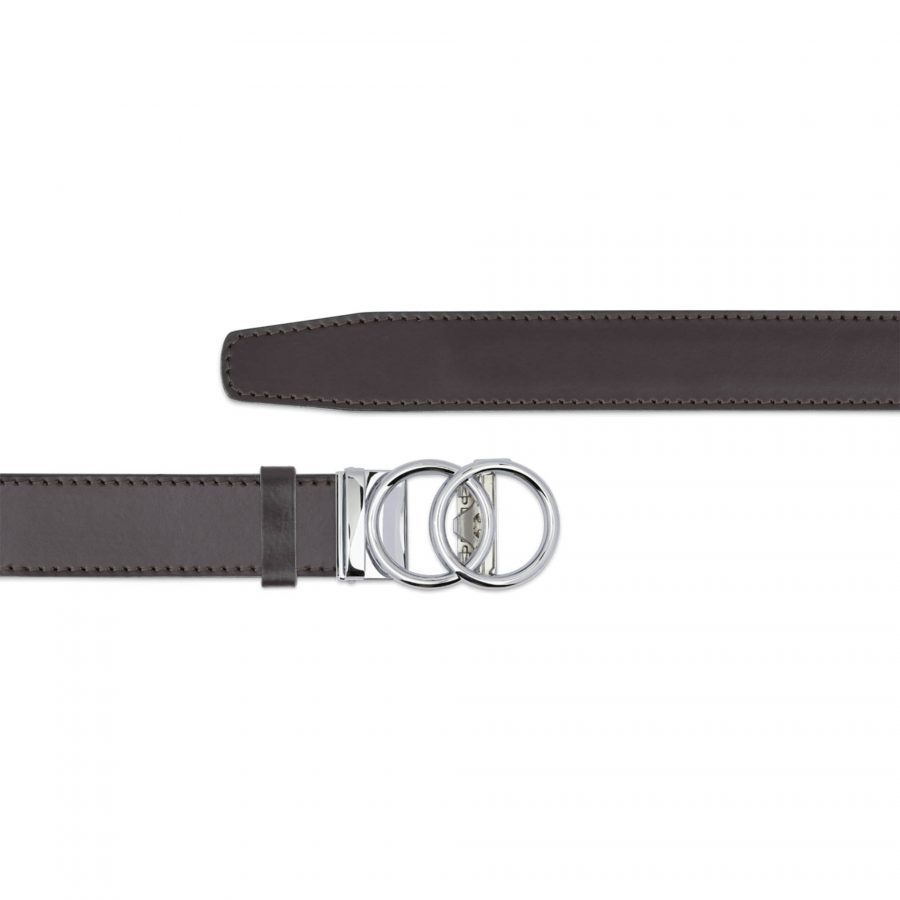 brown ratchet leather belt with silver circle buckle copy
