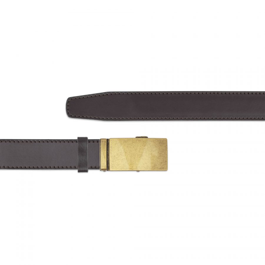 brown ratchet mens belt with antique gold buckle copy