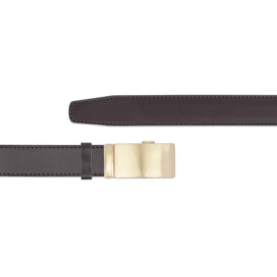 brown ratchet mens belt with gold plaque buckle copy