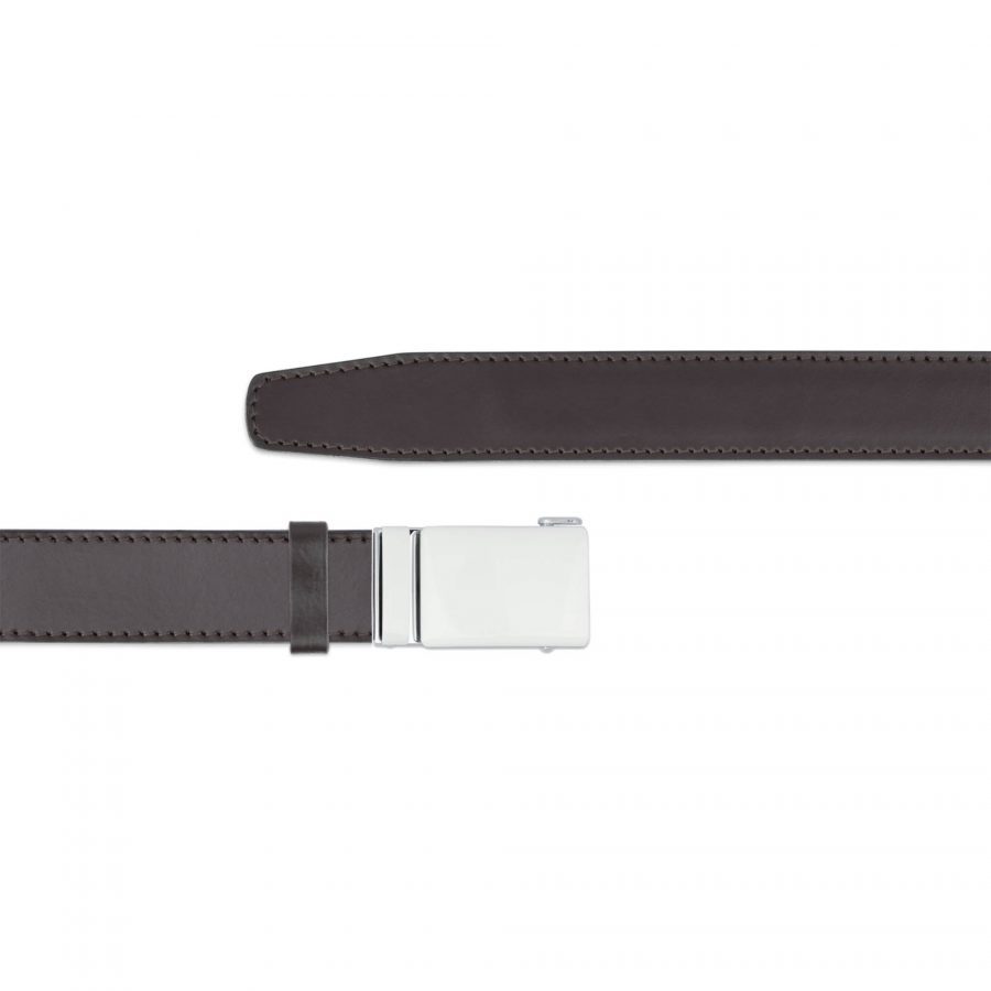brown ratchet mens belt with white buckle copy